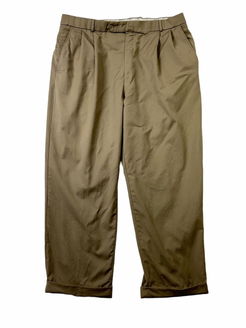 Ballin Comfort-Eze Men's 38x28 Wool Super 120s Dress Pants Cuffed Taupe Pleated
